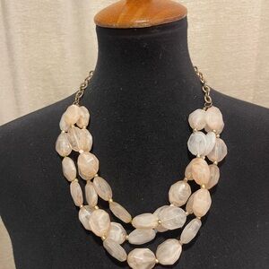 Vintage Chunky 3 Strand Faceted Acrylic Bead Necklace Light Brown Or Pink Stone
